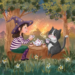 cute with having teatime with cat