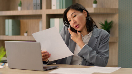 Asian business woman female chinese korean japanese businesswoman girl manager worker lawyer typing...