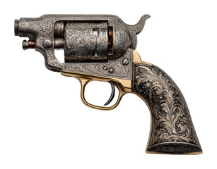 Intricate antique revolver display historical museum decorative heritage isolated on transparent background