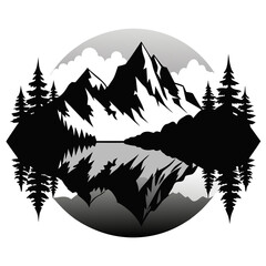 Mountain Reflection in Calm Water Silhouette