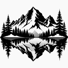 Mountain Reflection in Calm Water Silhouette