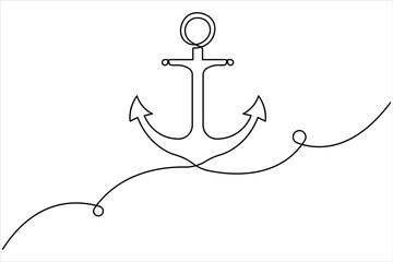 Continuous one line drawing of sea anchor vector design
