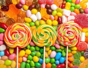 Vibrant and Colorful Pile of Assorted Candies and Sweets Evoking Joyful Nostalgia and Delight