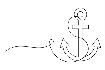 Continuous one line drawing of sea anchor vector design
