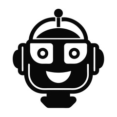 Fototapeta premium Friendly Robot Head Icon Illustration Artificial Intelligence Mascot Technology Automation Future Design Simplistic Modern Robotic Face with Antenna