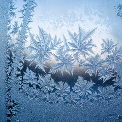 Macro Ice Crystals on Frosted Window in Cold Light
