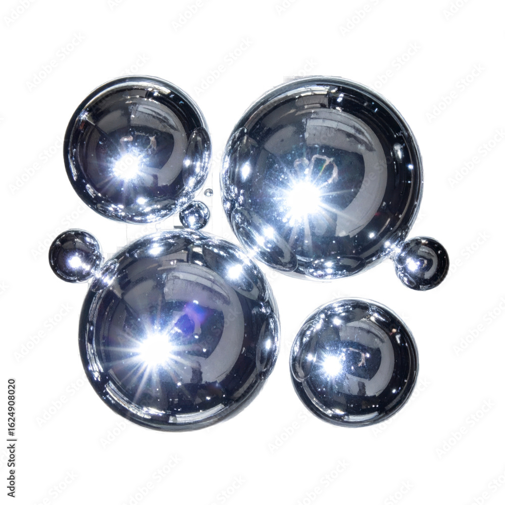 Poster reflective spheres composition floating against a transparent background