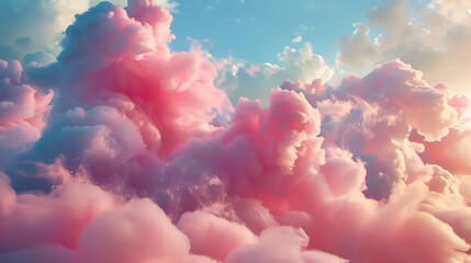 Beautiful pink clouds on blue sky background. 3d render illustration