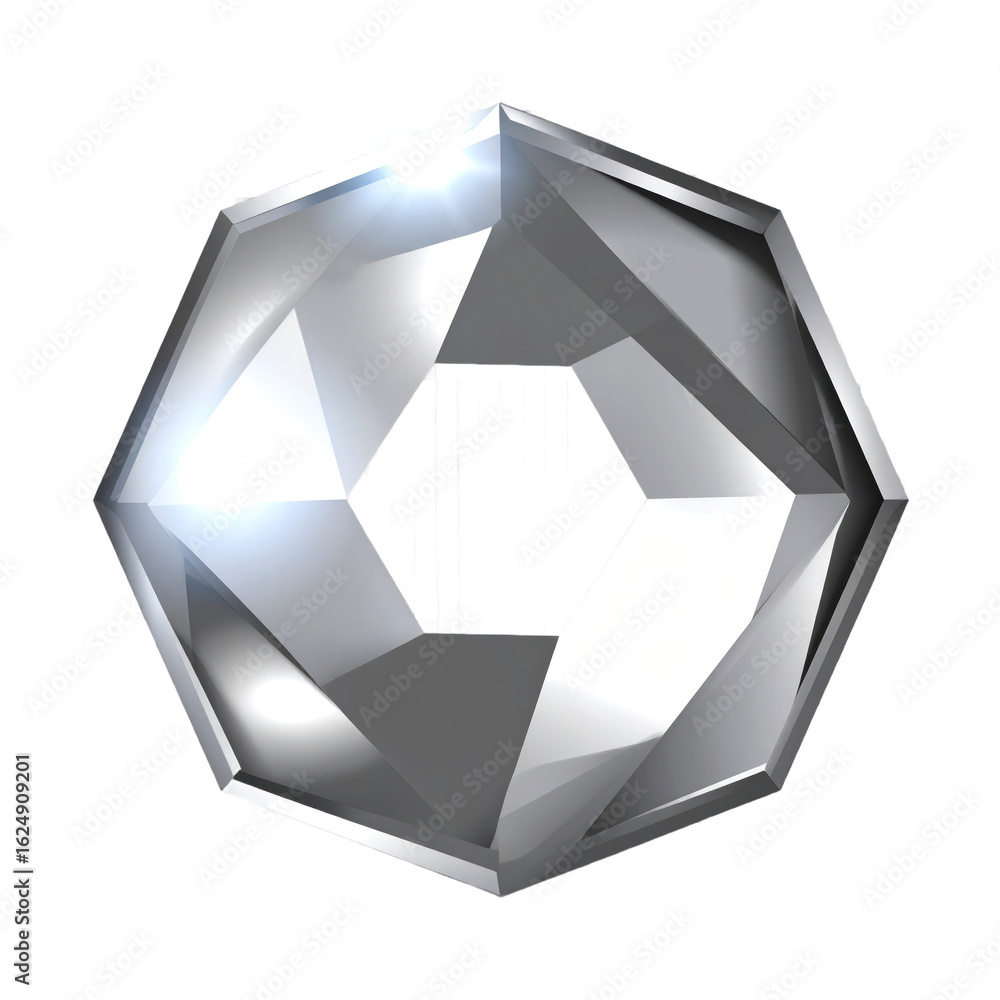 Poster silver geometric polygon shape with faceted design and transparent background