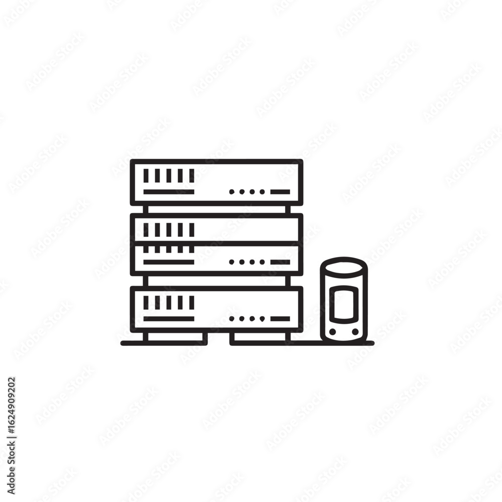Poster vector art of server rack and database icon isolated on white background