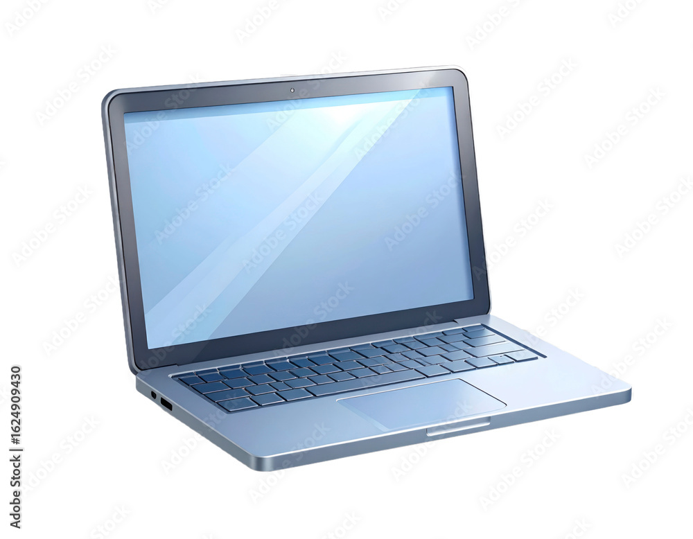 Poster silver laptop isolated on transparent background with reflective screen ideal for conceptual project