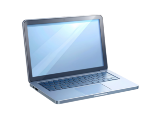 Silver Laptop Isolated On Transparent Background with Reflective Screen Ideal For Conceptual Projects