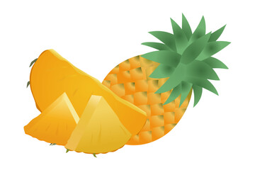 Vector Pineapple 3D Flat Design: Whole Fruit, Half and Quarter Pieces
