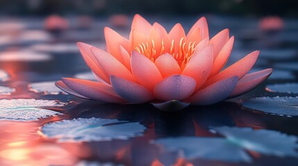 Close-up of lotus flower with soft petals and ethereal pale pink and blue background radiating peace
