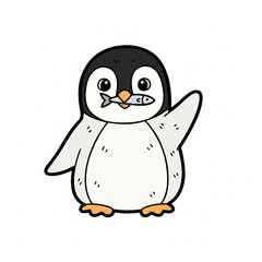 Obraz premium Cute Cartoon Penguin Illustration: Adorable Fish-Loving Animal in Whimsical Arctic Scene with Snow - Funny and Friendly Watercolor Character for Clipart and Children's Graphics