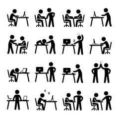 Teamwork and Office Collaboration Stick Figures Icon Set