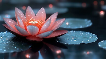 Close-up of lotus flower with soft petals and ethereal pale pink and blue background radiating peace