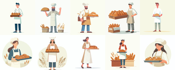 Master Bakers and Their Delicious Bread: A Collection of Characters with Loaves and Pastries