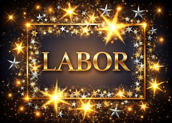 Golden labor day celebration with sparkling stars and festive lights