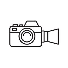Vector art of line art icon of a vintage camera with a video lens attachment