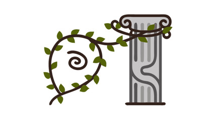 Illustration of a greek column with vine leaves for architecture and nature themed designs and art projects