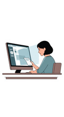 Young Woman Working on Computer with Document