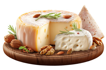 Indoor gourmet cheese tasting artisan market & photography showcase. Isolated on transparent background, png.
