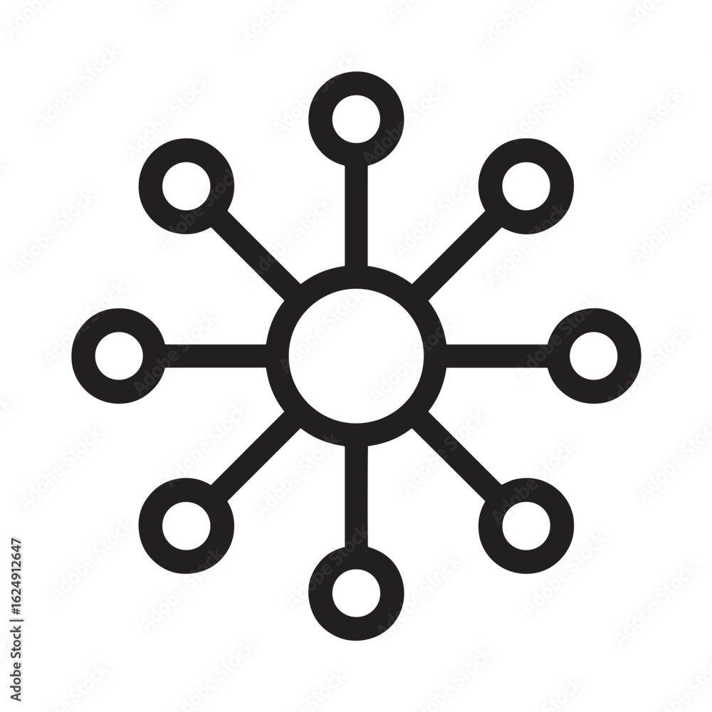 Poster black circular network diagram with radiating lines and circles connection communication