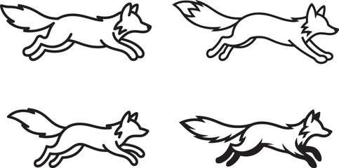 Fototapeta premium Running Fox Silhouette Line Vector Icon Set, Wild Animal Bundle, fox walking symbol art, fox illustration set.