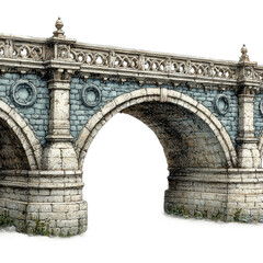 Obraz premium Historic stone arch bridge urban architectural serene environment perspective isolated on transparent background