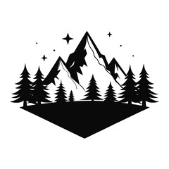 Obraz premium Pine Forest Under Starry Sky – Black Silhouette Vector