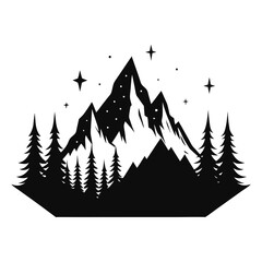 Fototapeta premium Pine Forest Under Starry Sky – Black Silhouette Vector