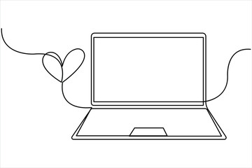 One continuous line drawing of laptop design vector