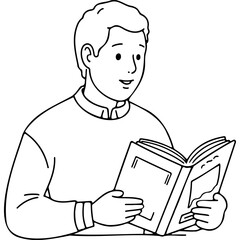 Young man reading a book and smiling, concept of World Mental Health Day  