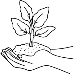 Hands holding small plant with soil emphasizing care for nature and environment 