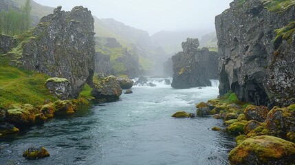 Misty River Gorge in Iceland: A Serene Landscape