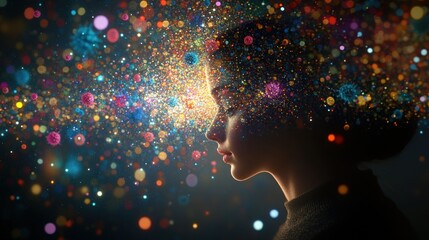 Ethereal Woman and Colorful Burst of Energy