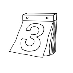 Illustration of a vintage paper calendar of date third in black outline