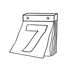 Illustration of a vintage calendar show date seventh with black outline.