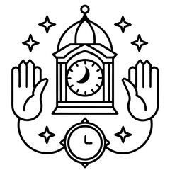 Prayer Time Clock Islamic Icon Vector