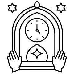 Prayer Time Clock Islamic Icon Vector