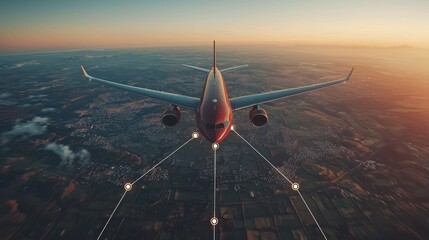 Sunset Flight Above the City: Airplane Journey