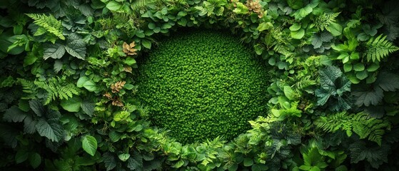 Lush Green Botanical Wall Art: A Circular Oasis of Nature's Beauty