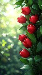 Stunning Red Tulips in a Lush Garden: A Vibrant Springtime Bloom