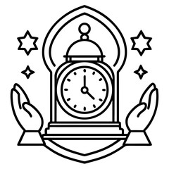 Prayer Time Clock Islamic Icon Vector