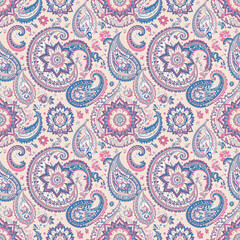 Seamless pink floral paisley pattern for vintage textile design, a decorative vector illustration
