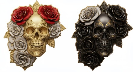 Decorative skulls with roses background image for design or decor