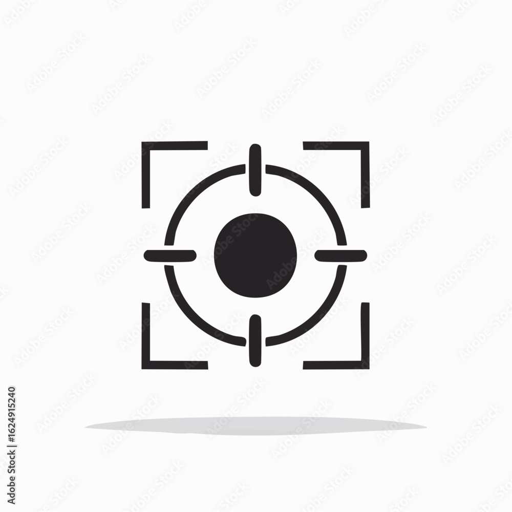 Poster black and white target icon representing an aiming point camera focus or general objective