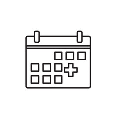 Vector art of outline icon of a calendar with squares and a plus sign