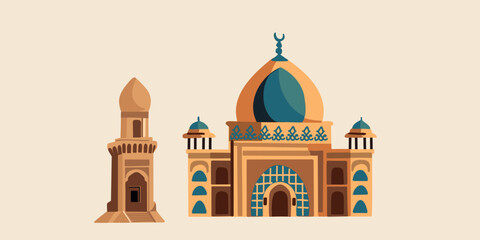 vector illustration of minarets and arches in eastern style